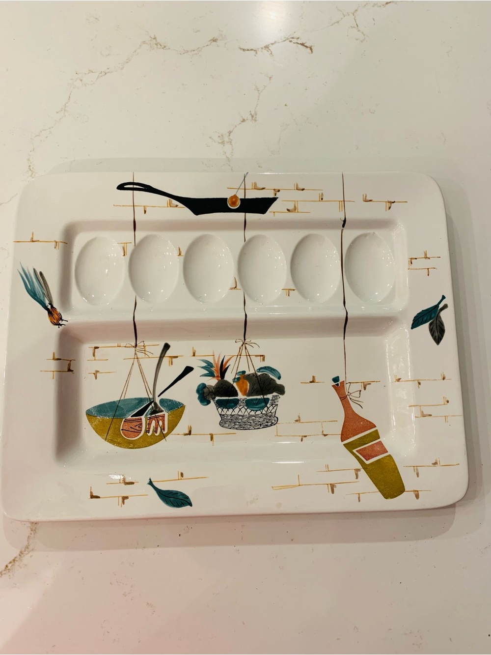 Vintage Serving Platter Deviled Egg Tray Hand Painted 13”x10”